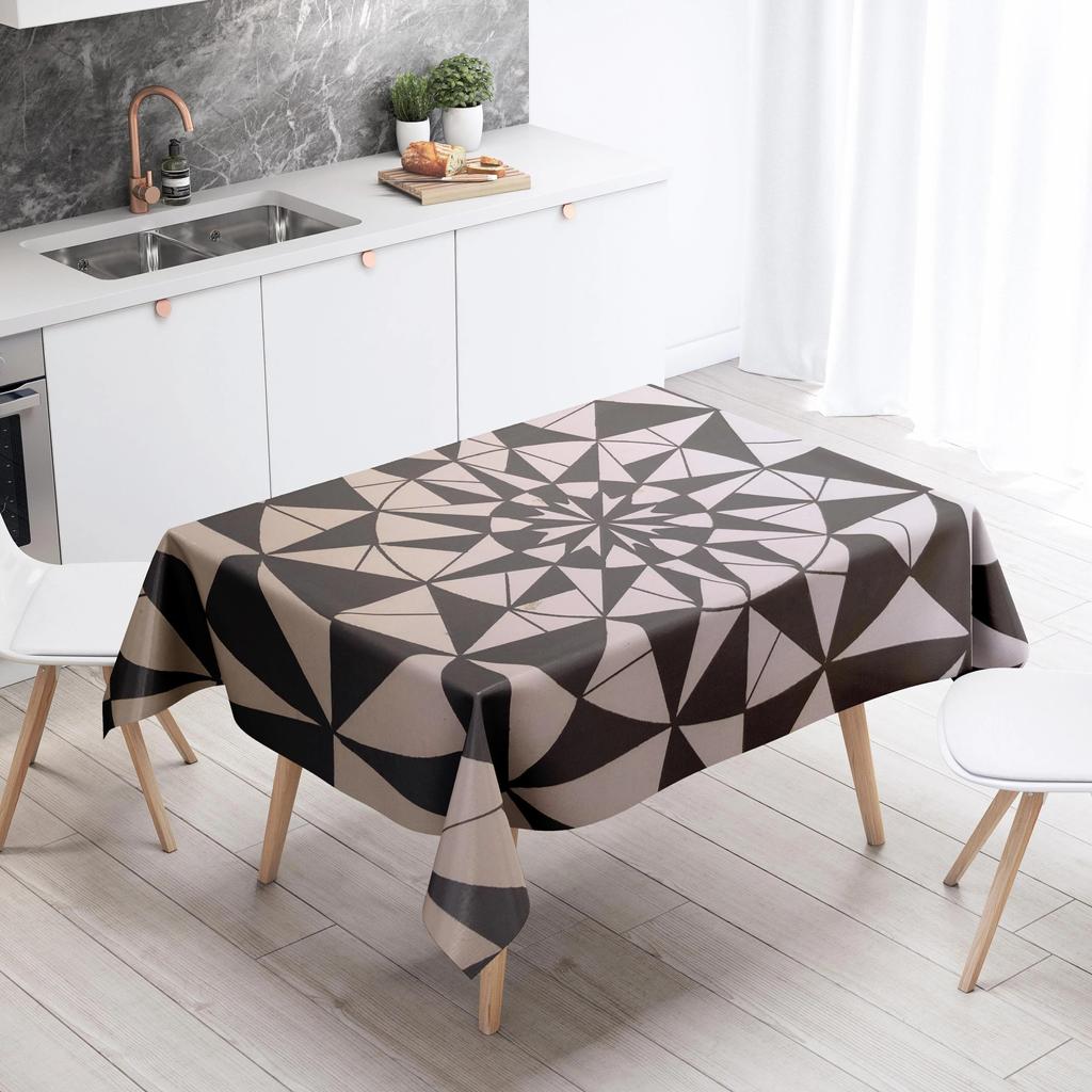 Black and White Geometric Tablecloth Anti-Stain Waterproof Dining Table Home Decor Rectangular Kitchen Fireplace Countertop