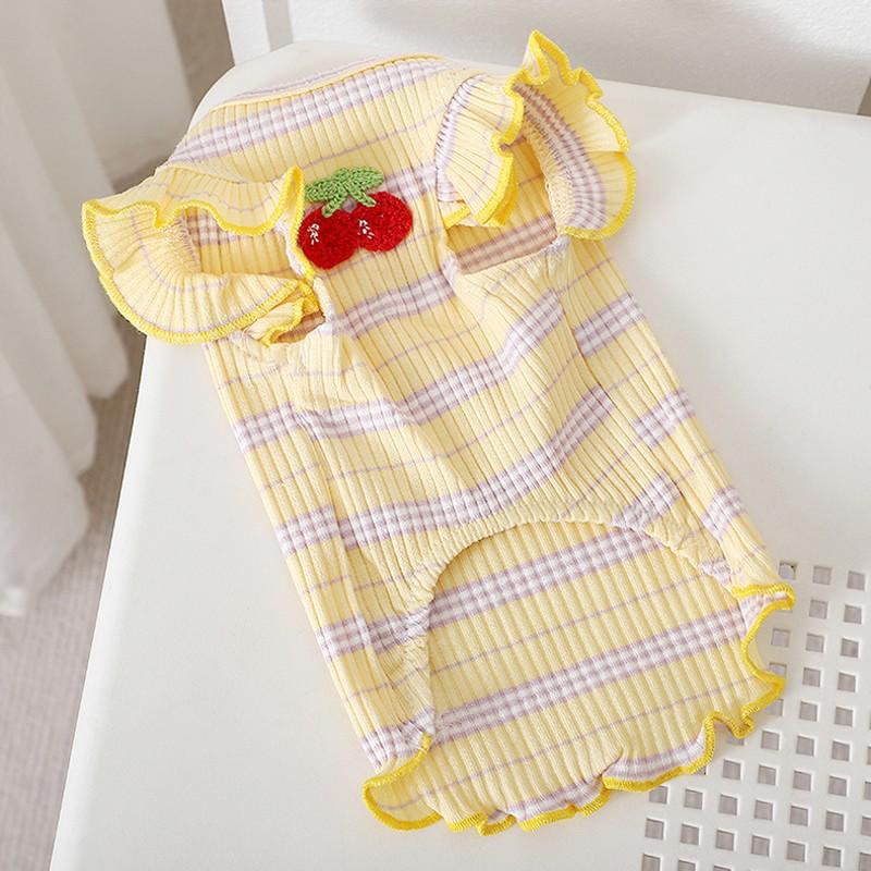 Puppy Summer Clothes Pet Outfit Lace Striped Dog Dress Cat Vest Chihuahua Bichon Yorkie Suspenders Skirt Cute Female Dog Tshirt