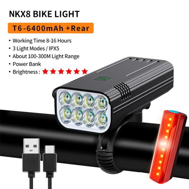 10000mAh 6-8 LED Velosipēda Gaismiņa USB