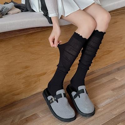 Jk Japanese Style Girls Knee Socks Solid Color Black White Gray Long Socks Stockings Lolita Kawaii Ruffle Socks Women Stockings