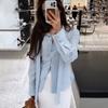 Fashion Cotton Strap Shirt for Women Spring Autumn Bandage Elegant Solid Color Slim Fit Top Commuting Casual Simple Long Sleeve Blouse Sweet Clothing