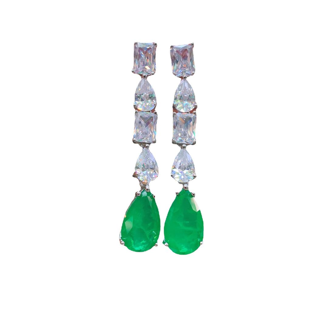 Jewelry Retro Color Treasure Simulation Paraiba Emerald Big Earrings Main Stone 10 * 16