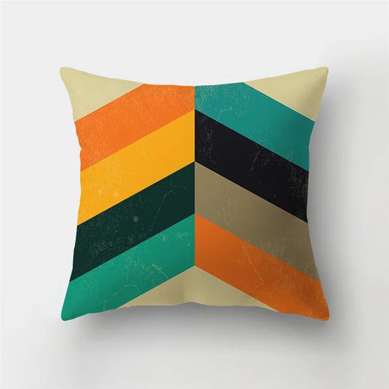 45x45cm Rainbow Geometric Sunset Pillow Cover Abstract Patchwork Stripe Cushion  Sofa Office   Home Decor