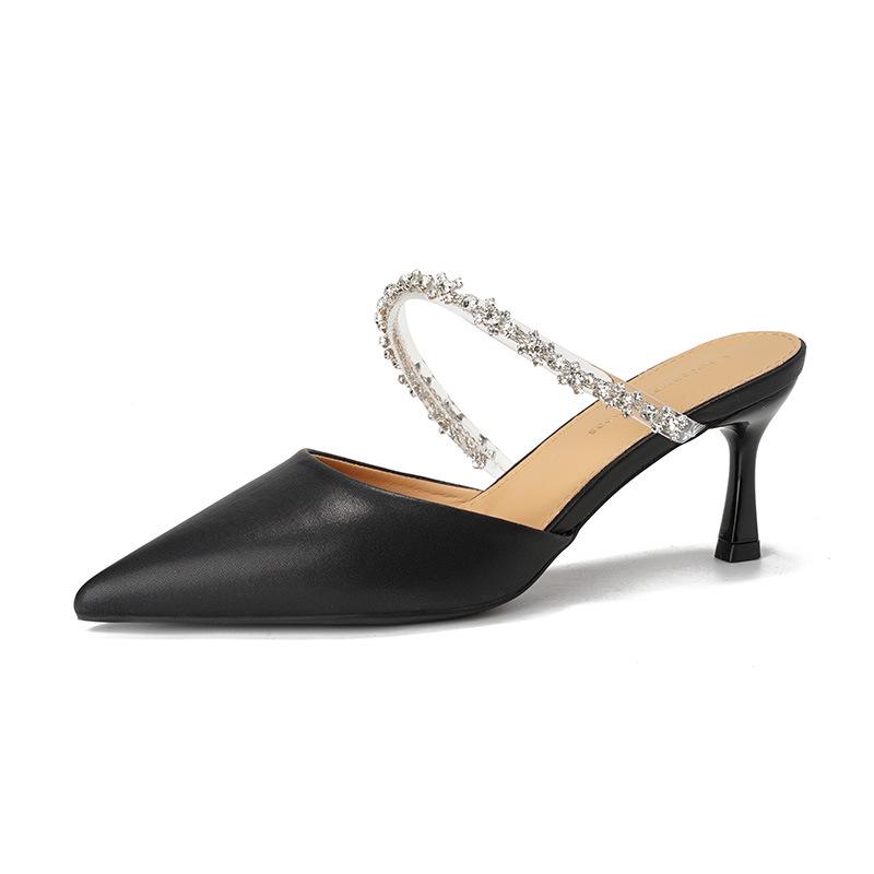 

- Женские туфли на высоком каблуке, одинарные туфли, тонкий каблук, острый носок, сумка на голове, полушлепанцы, носить, французский новый темперамент, универсальные сандалии 40