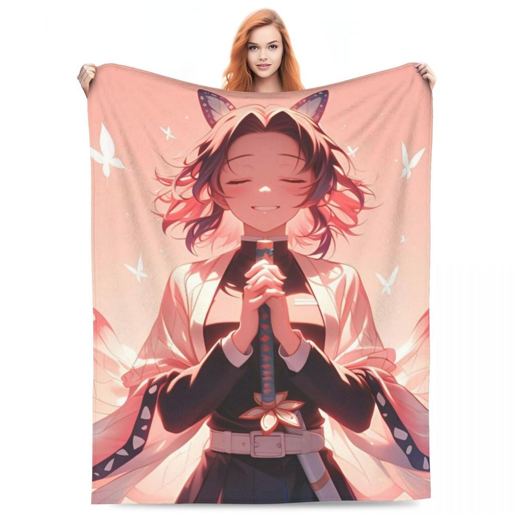 Insect Hashira Shinobu Kocho Blanket Flannel Anime Demon Slayer Ultra-Soft Throw Blankets for Bed Bed Rug