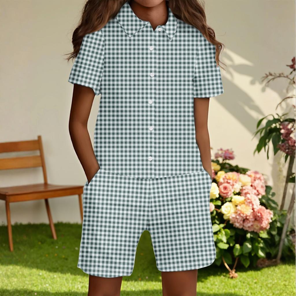 Children's Casual Fashion Shirt Button Top Shorts Set