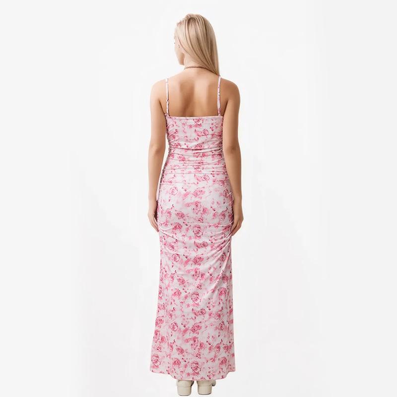 Summer Women's Sexy Halter Printed Long Slim Package Hip Dress