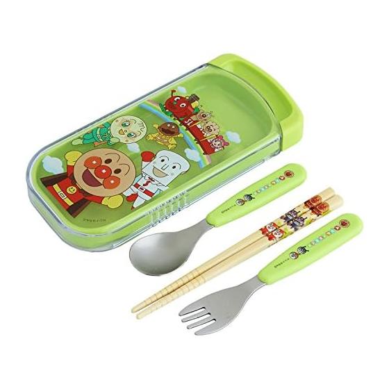 Rec Anpanman Slide 3 Piece Set (Chopsticks, Spoon, Fork) Green
