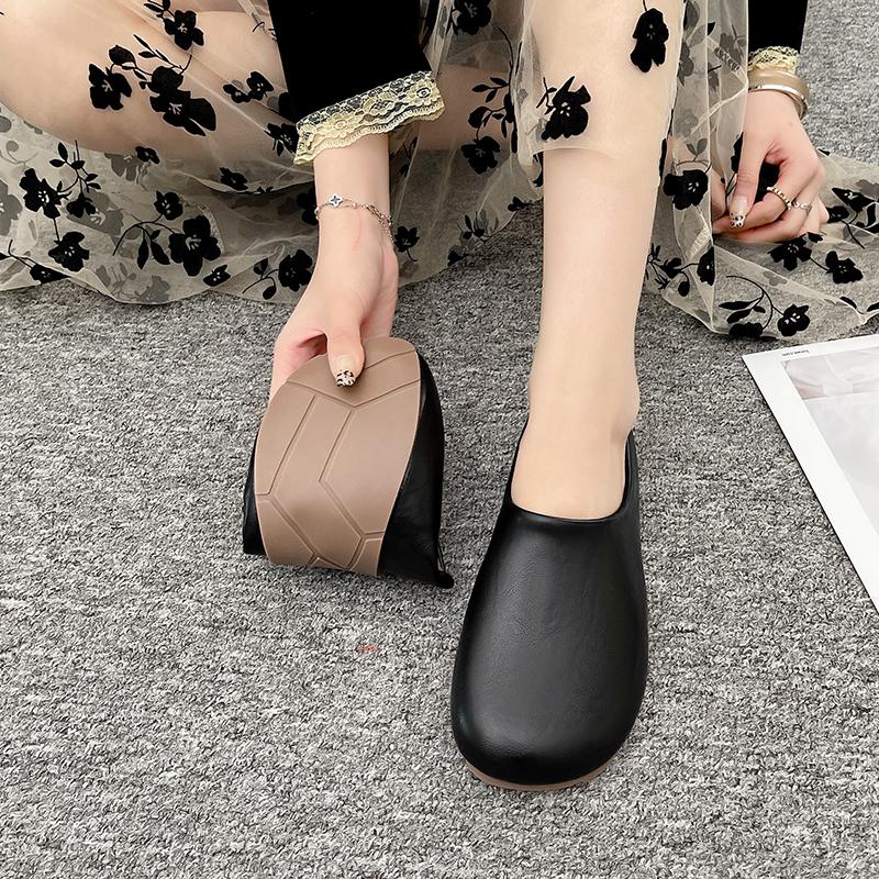 Fashion Women's Baotou Slippers Winter New Round Head Deep Mouth Soft Sole Anti-slip Wear-resistant Flat Shoes