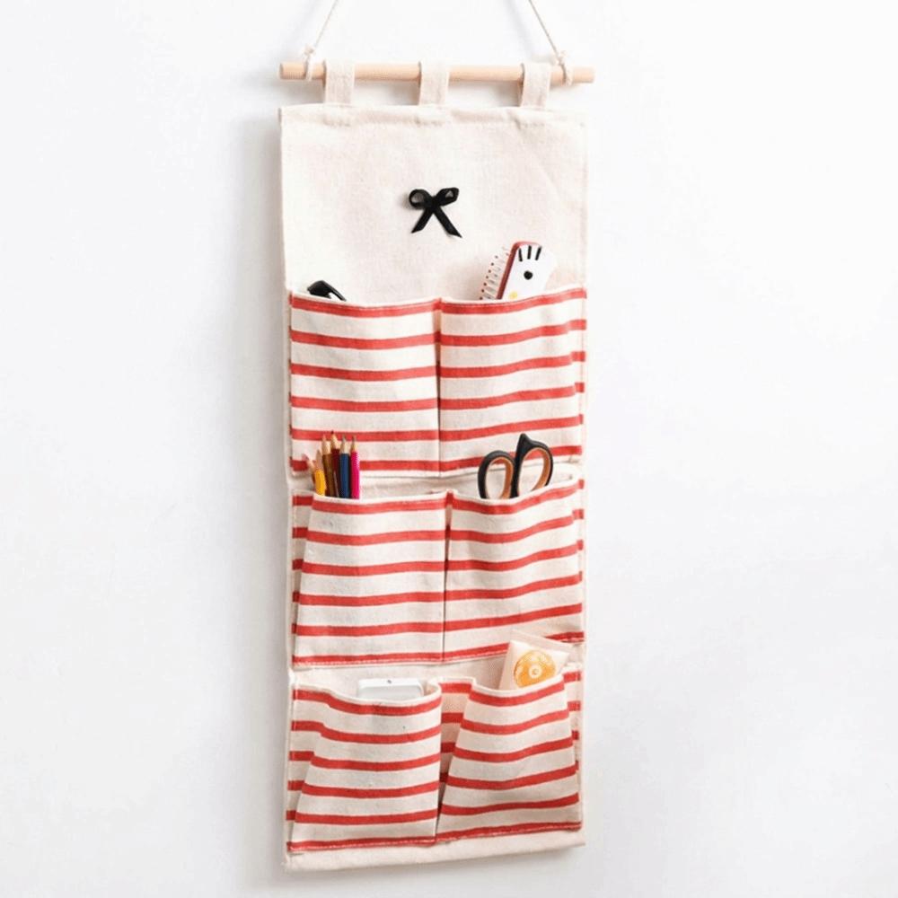 Striped Hanging Storage Bag 6/8 Pockets Multi-Pocket Organizer Dormitory Storage