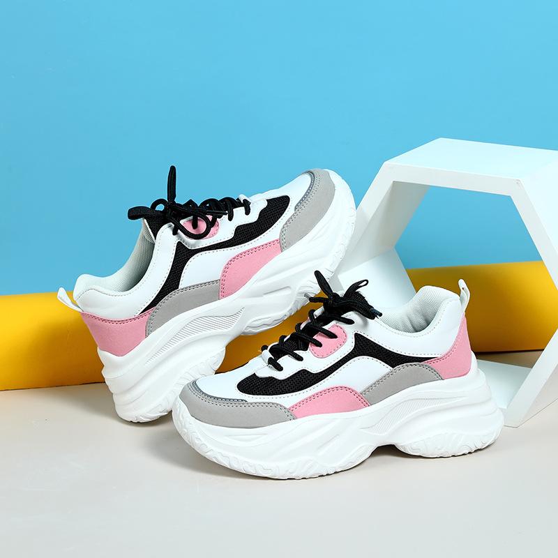 Frühlings- und Herbst-Freizeit-Wanderschuhe hohe elastische Außensohle Schnürung Outdoor-Sportschuhe Plateau Papa-Schuhe