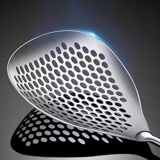 Large Colander Ergonomic Wooden Handle Large Capacity Quick Drain Triangular Holes Stainless Steel 304 Food Grade Large Slotted Spoon