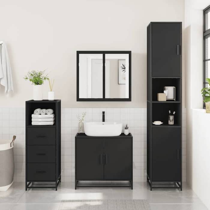 VidaXL Bathroom Cabinet Black 35x37.5x100 Cm Engineered Wood, Bathroom Storage Cabinet, Cupboard of 849249