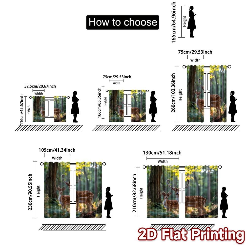 2pcs   2D FLAT PRINTING Curtains (Without Rod) Sunlit Deer Duo Modern Modern Curtains Versatile Fabric Curtains Versatile All