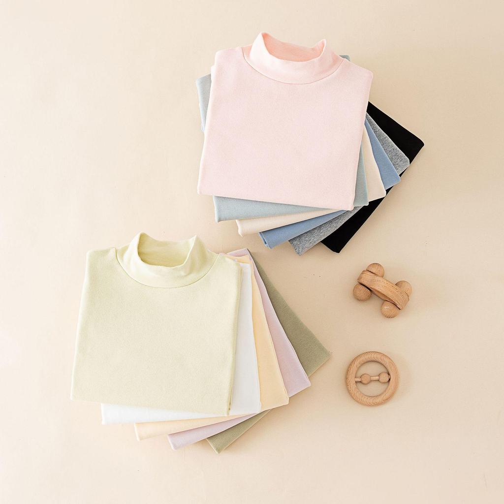 2024 Kids' Warm Long-Sleeve Mid-Collar Cotton T-Shirt for Autumn & Winter
