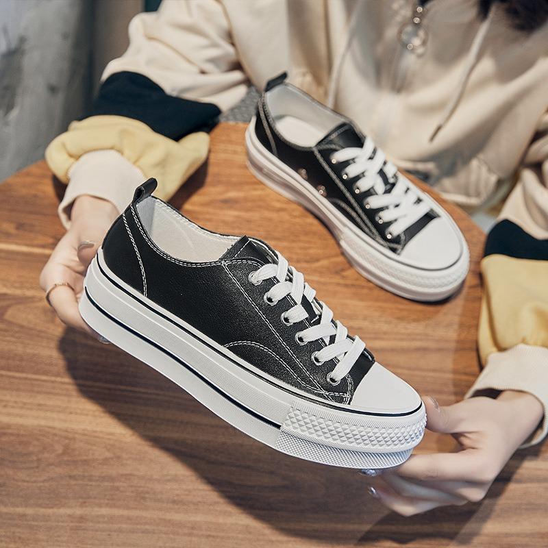 Muffin thick-soled little white shoes women's spring fashion cowhide sports and leisure lace-up classic shallow mouth low-top soft sole