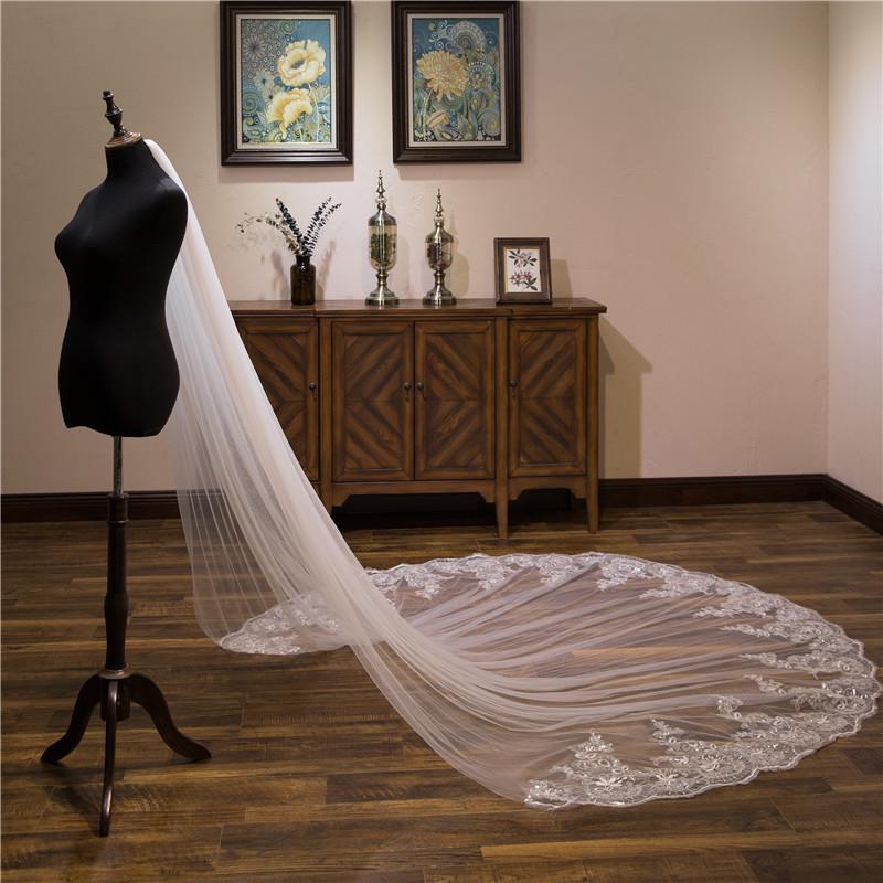 3-Meter Sequin Lace Bridal Veil with Comb for Photo Studio