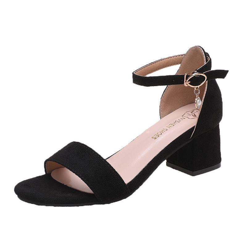 Women s 2025 Black Chunky Heel Mid-Heel Sandals - Versatile One-Strap Fairy Style, Perfect with Skirts. 38 чёрный