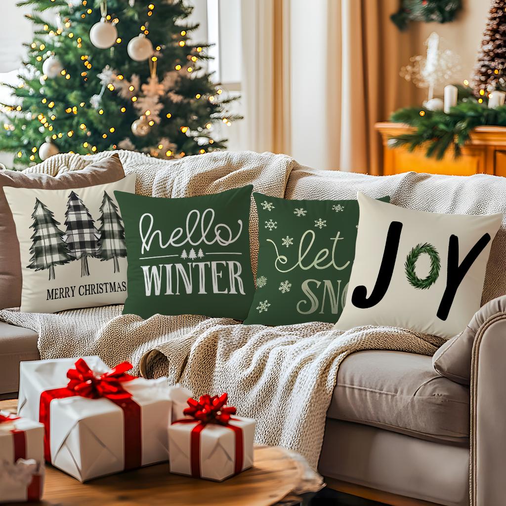 45X45Cm Green Christmas Theme Pillowcase Bedroom Sofa Cushion Cover 100% Polyester Living Room Cushion Pillowcase Home Decor
