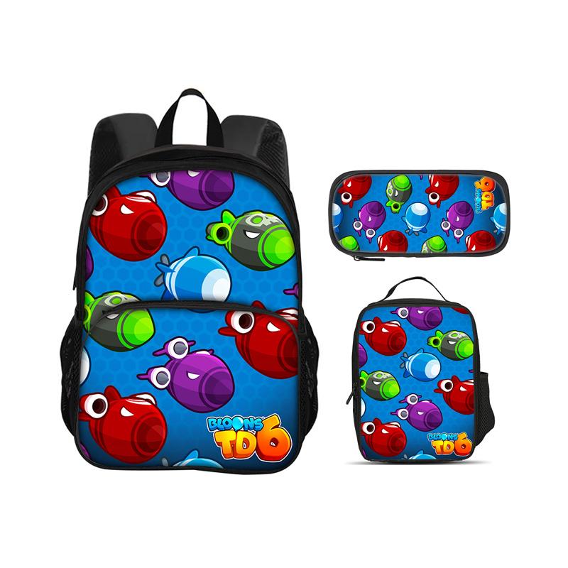 Bloons TD 6 round front pocket backpack pencil case ice pack 3Pcs Set game printing kindergarten primary school boys and girls