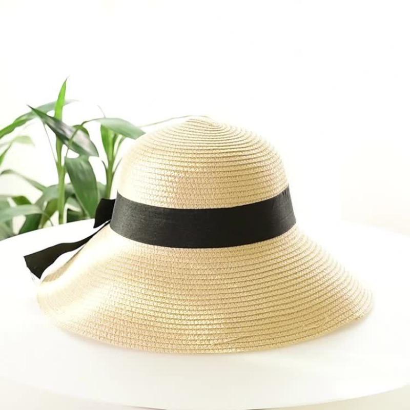 Summer Ladies Hat Bow Streamer Bucket Hat Beach Sun Hat Tide Vacation Sun Hat