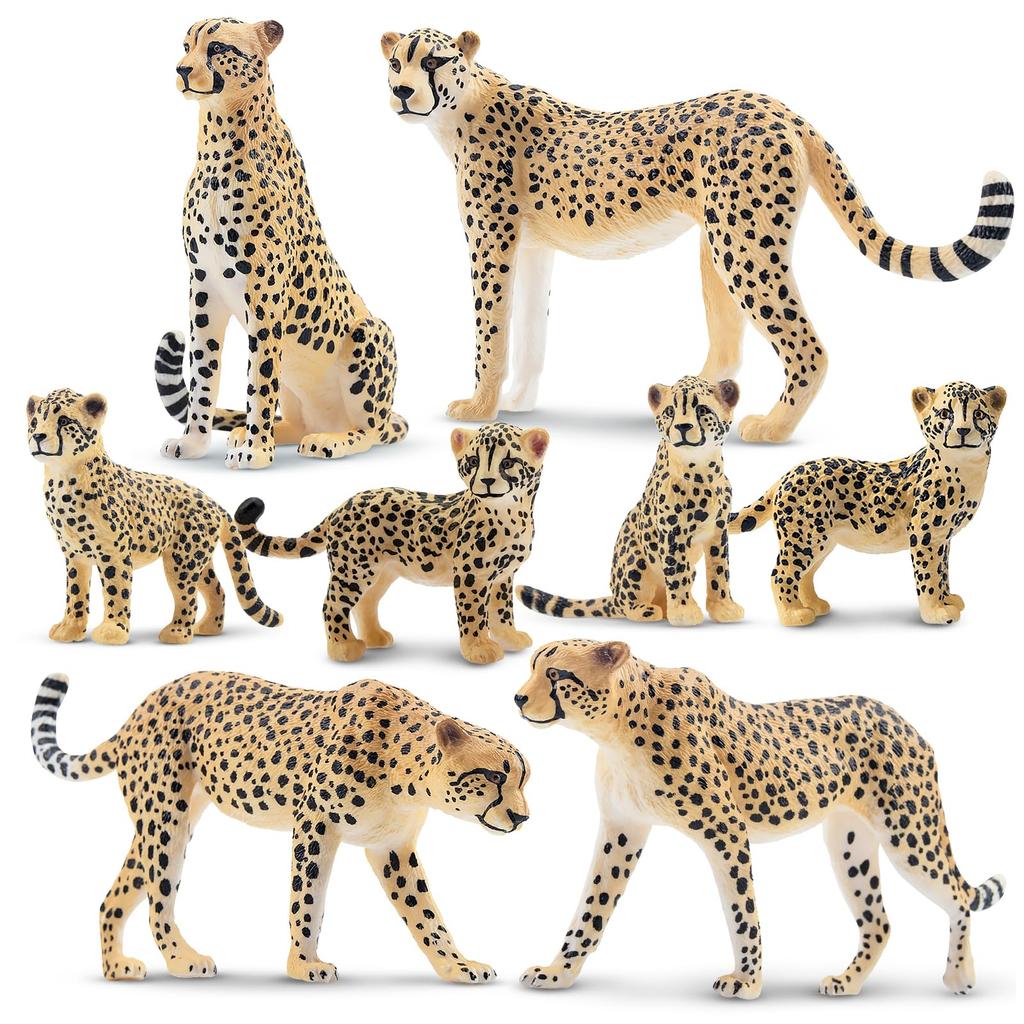 TOYMANY 8-Piece Cheetah Figure Set, Wild Animal Figure Model for Parent and Child, Realistic Model, Popular Toy, Birthday Gift, Christmas, New Year's