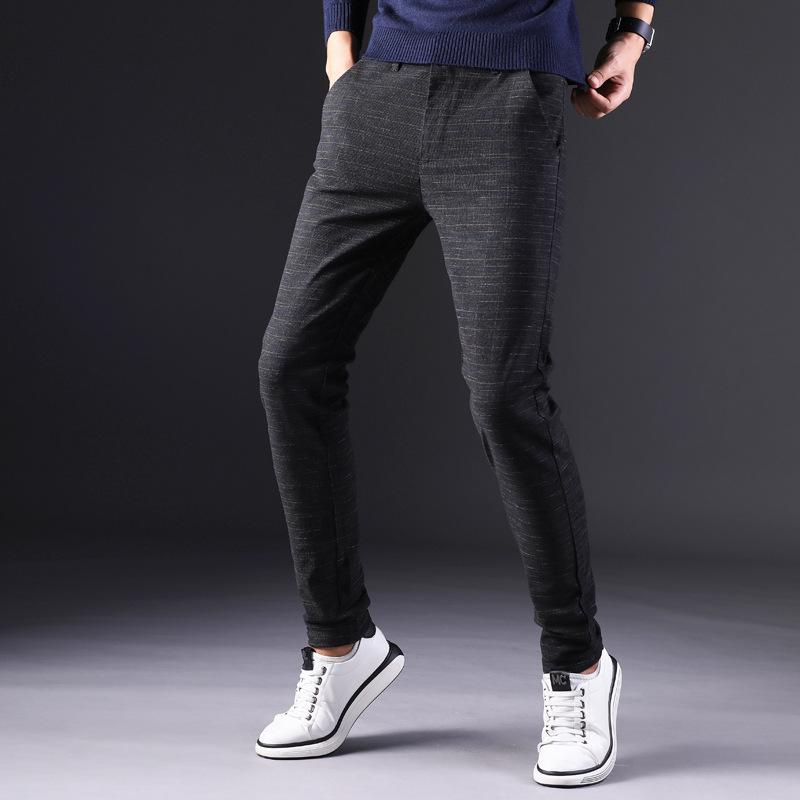 Spring Casual Pants Men's Slim-fitting Trend Cotton and Linen Polished Straight Small Tube Versatile Men's Elastic Long Pants