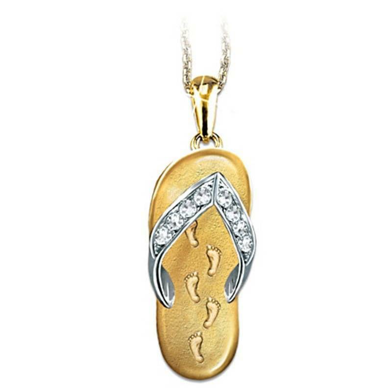 Creative Beach Slipper Pendant Necklace Gold Plated Chain Holiday Jewelry Gift