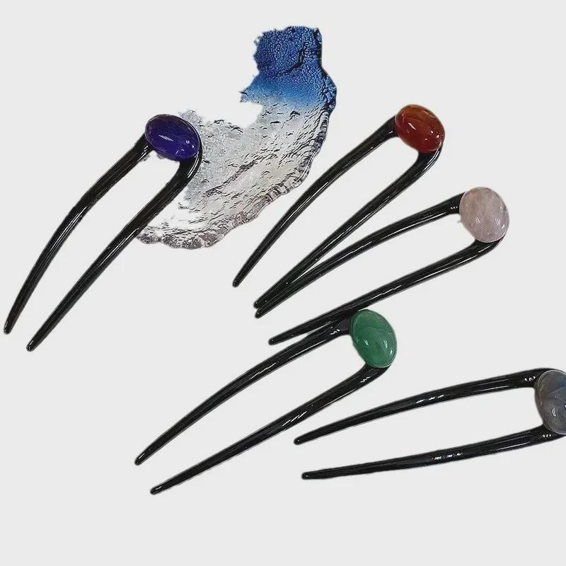 Retro Gem-Embellished Hairpin: Stylish Hair Fork and Bun Headdress for Women
