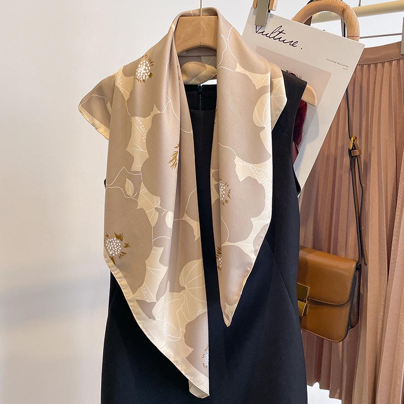 New Print Silk SatinTwill Scarf Luxury 90cm Shawl Wrap Neckerchief Female Wraps Echarpe  Bandana Hijab Head Scarve Gift