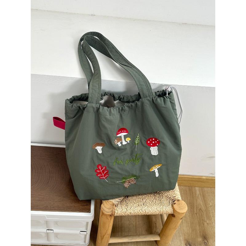 New letter printing bag women's large-capacity nylon shoulder bag casual versatile portable drawstring tote bag