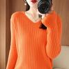 Women Autumn Winter Sweaters  V-neck Cashmere Sweater Elegant Knitted Pullover Tops