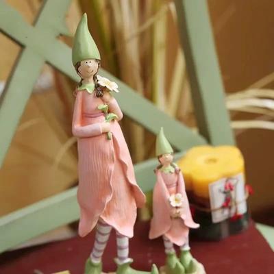 Yeni Sevimli Pembe Çiçek Sivri Şapkalı Çiçek Perisi Kardeş Süs Süs Ev Yaratıcı Bahçe Süsü Heykelcik Modern Masa Dekorasyonu