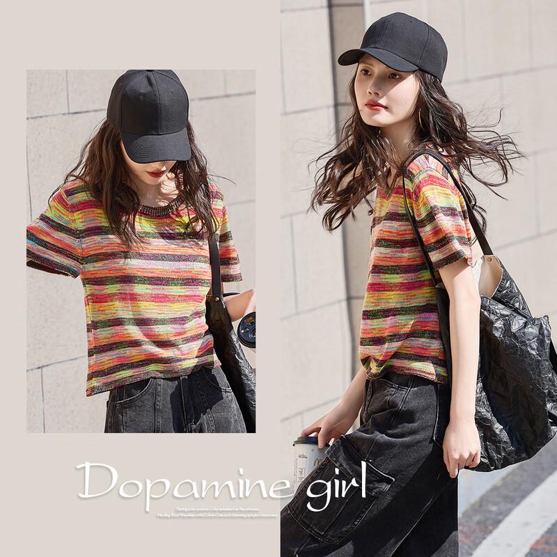 Demana Women s Space-Dyed Color-Block Striped Knit Top XL