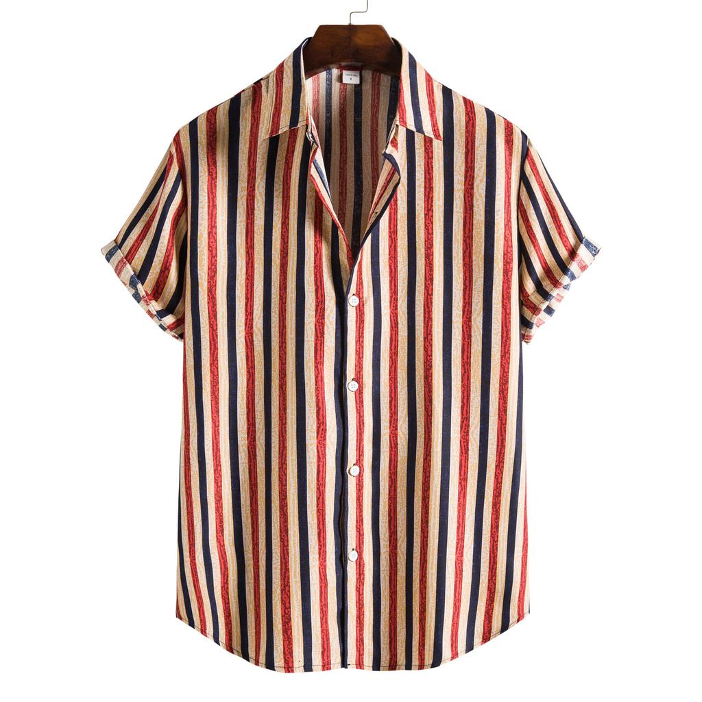 Mens Fashion Ethnic Short Sleeve Casual Printing Hawaiian Shirt Blouse T-shirt