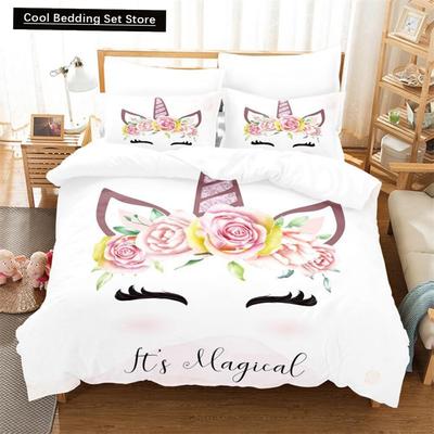 Cartoon Kinder Bettwäsche Set Einhorn Bettbezug Set Full Twin Für Kinder Mädchen Zimmer Dekor Niedliche Tiere Steppdeckenbezug Modisches Design