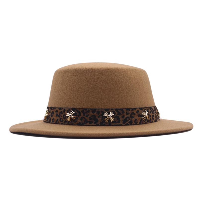 New big-brimmed top hat men's and women's retro British flat-top flat-brimmed woolen hat sun hat
