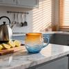 Meerglas Sonnenuntergang Tasse Handgeblasene Ozeanwellenmuster Tasse Einzigartige strukturierte Strand-Thema Tassen Für Tee Meeresinspirierte Trinkgeschirr