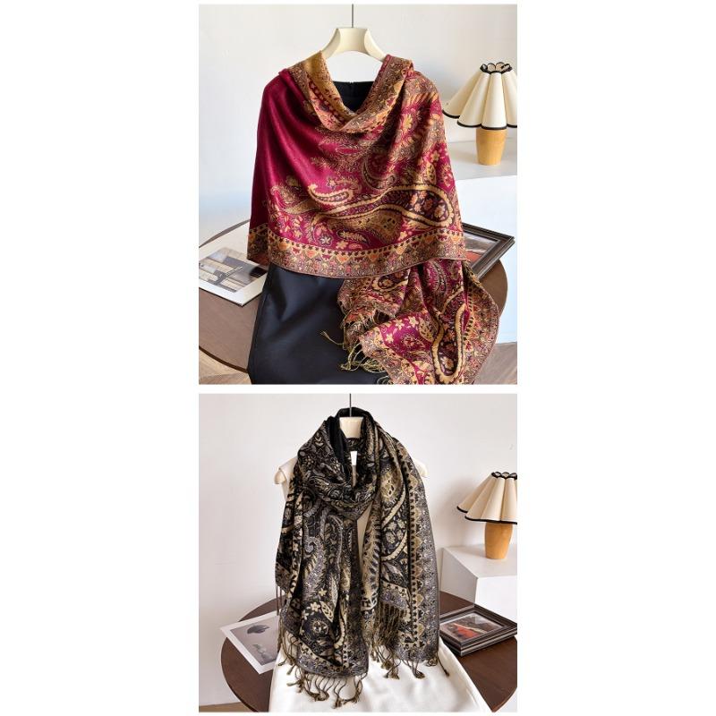Women S Ethnic Style Court Paisley Print Tassel Long Scarf Elegant Shawl