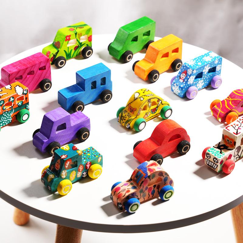 Montessori Wooden DIY Car Toys for Children Unpainted Cars Model Painting Doodle Art Unfinished Crafts Preschool Educational Toy