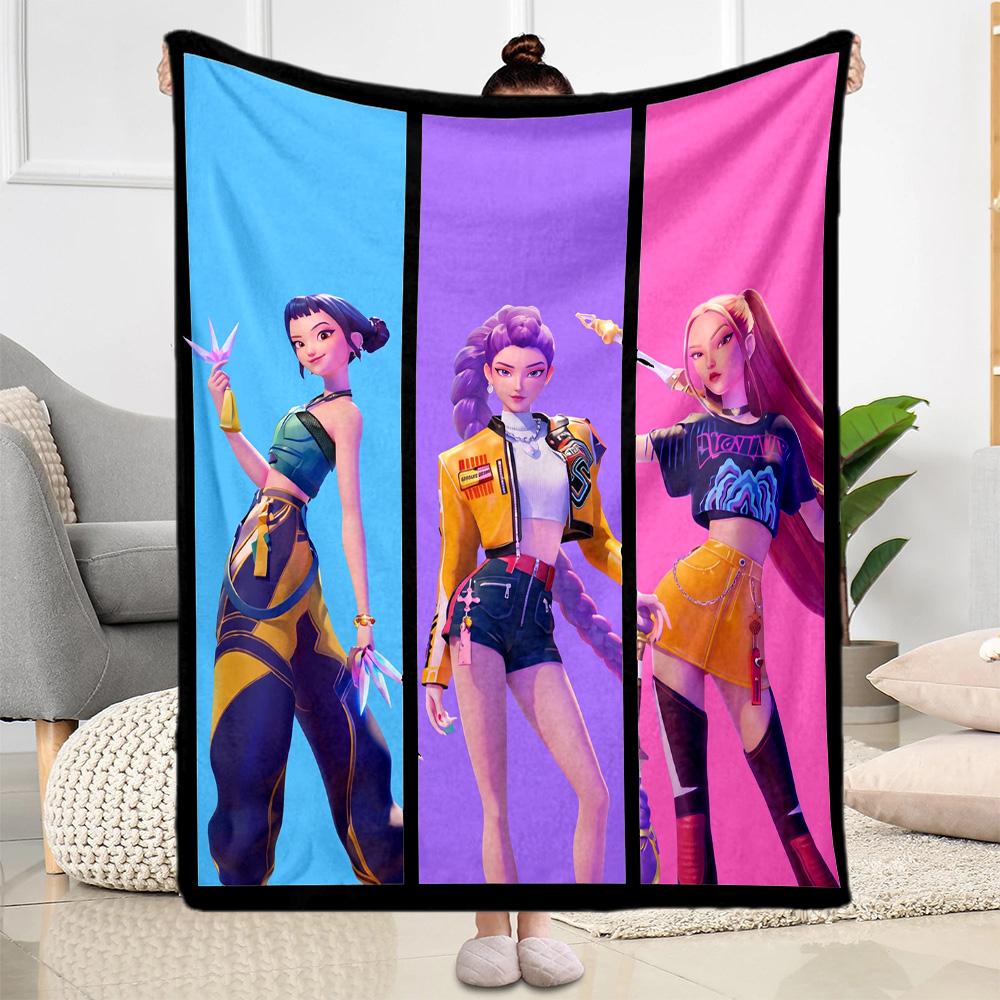 K-pop Demon Hunters Blanket Durable Comfort Suitable for Seaside Office Chair Chair All-Season Use Playful Design