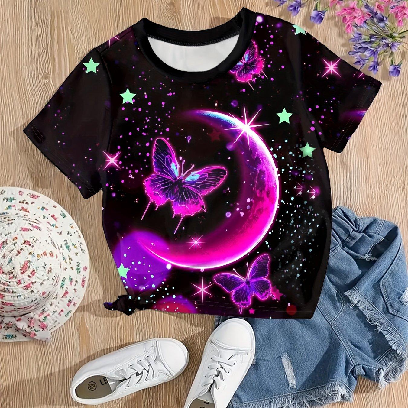 

Детская одежда Футболка для девочек с коротким рукавом, симпатичный 3D-принт с бабочками, детская летняя одежда с рисунком для улицы, одежда для девочек с круглым вырезом 160