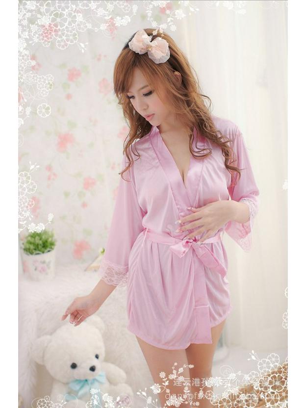 Curvy Women's Plus Size Lace Trim Open Front Bathrobe Lingerie - Sexy Sleepwear