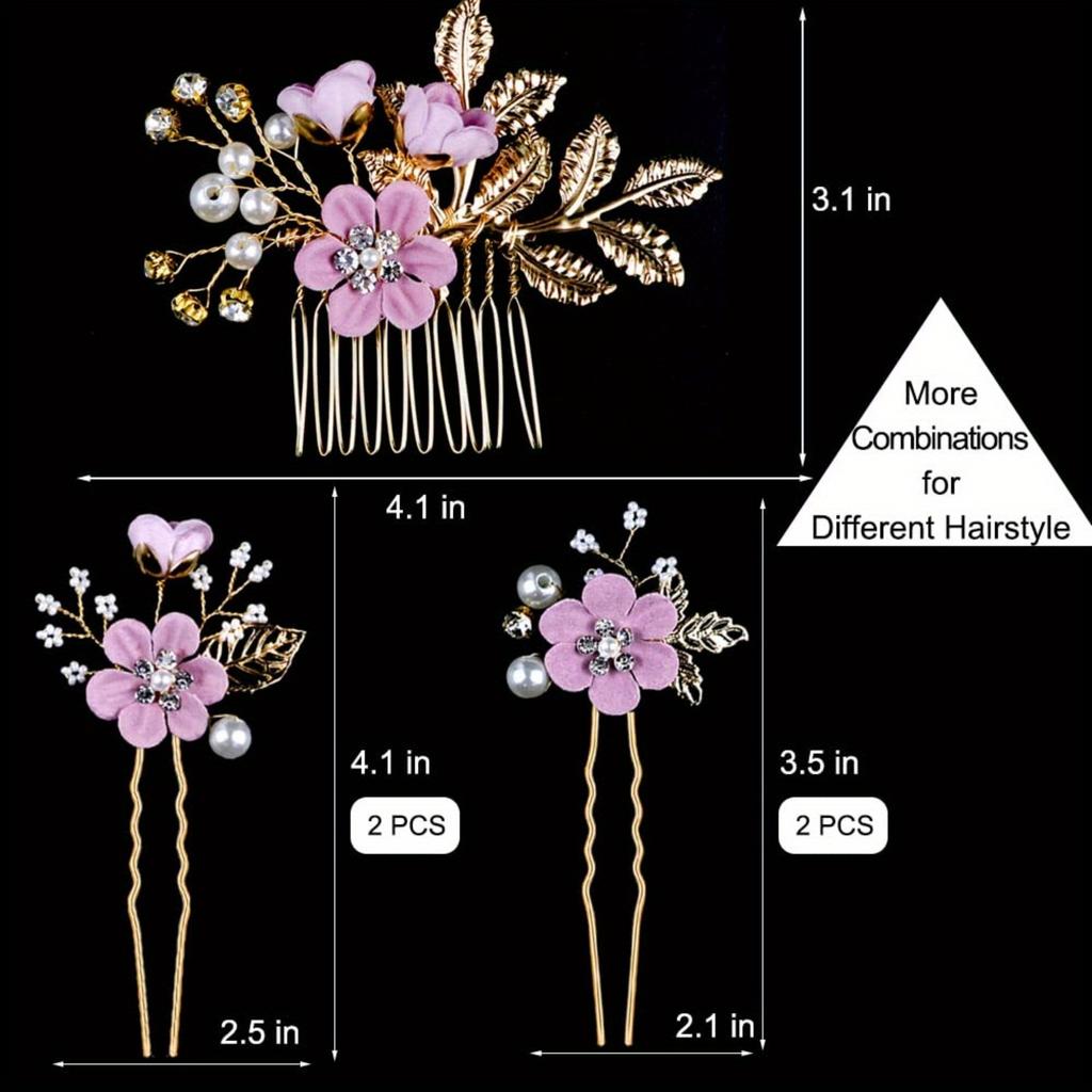 Headpiece Golden Wedding Hair Accessories Bridal Flower Wedding Hair Pins 5 PCS Pearl Hair Clips Jewelry with Rhinestone for Brides Bridesmaids Women