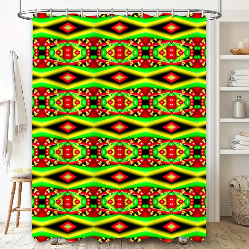 Kaleidoscope Shower Curtain Decorative Bath Mat Green Red Yellow Pattern Wall Hangings For Home Decoration Size 180X245Cm