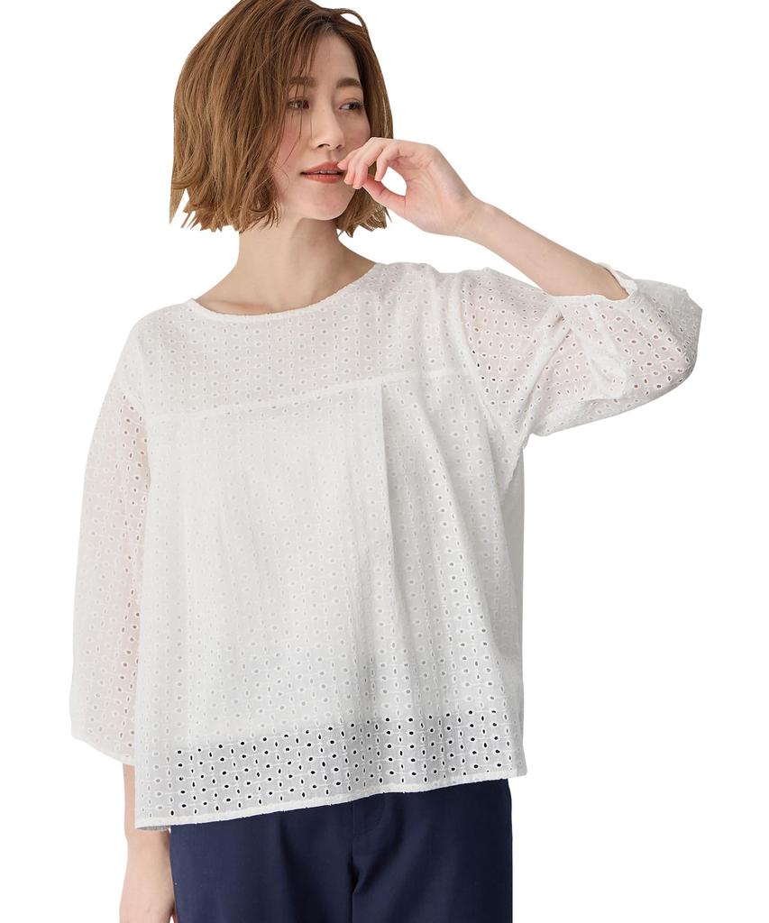 Petit Honfleur Lace Flare Pullover Size L Women's 521098, White,
