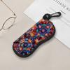 2D-Bohemian Geometric Floral Print Sunglasses Case, Vintage Kaleidoscope Pattern Eyeglass Pouch, Protective Zipper Eyewear Holder for Travel Gift