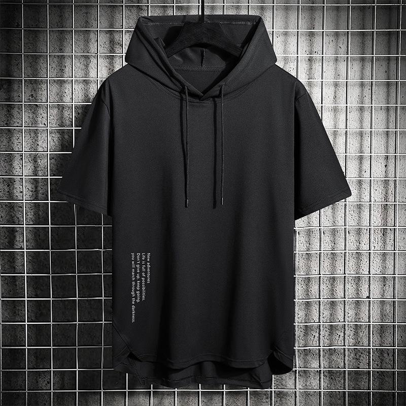 Men's Summer Hong Kong Style Trendy Solid Color Hooded Sweatshirt for Outdoor Sports and Leisure