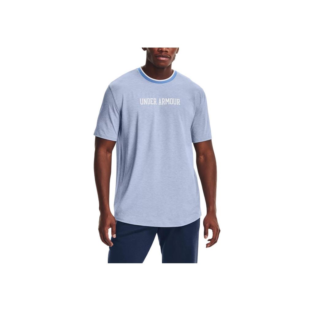 Under Armour Solid Color Letter Running Training Crew Neck Short Sleeve T-Shirt Men Tops Washed-Blue 1361756-420