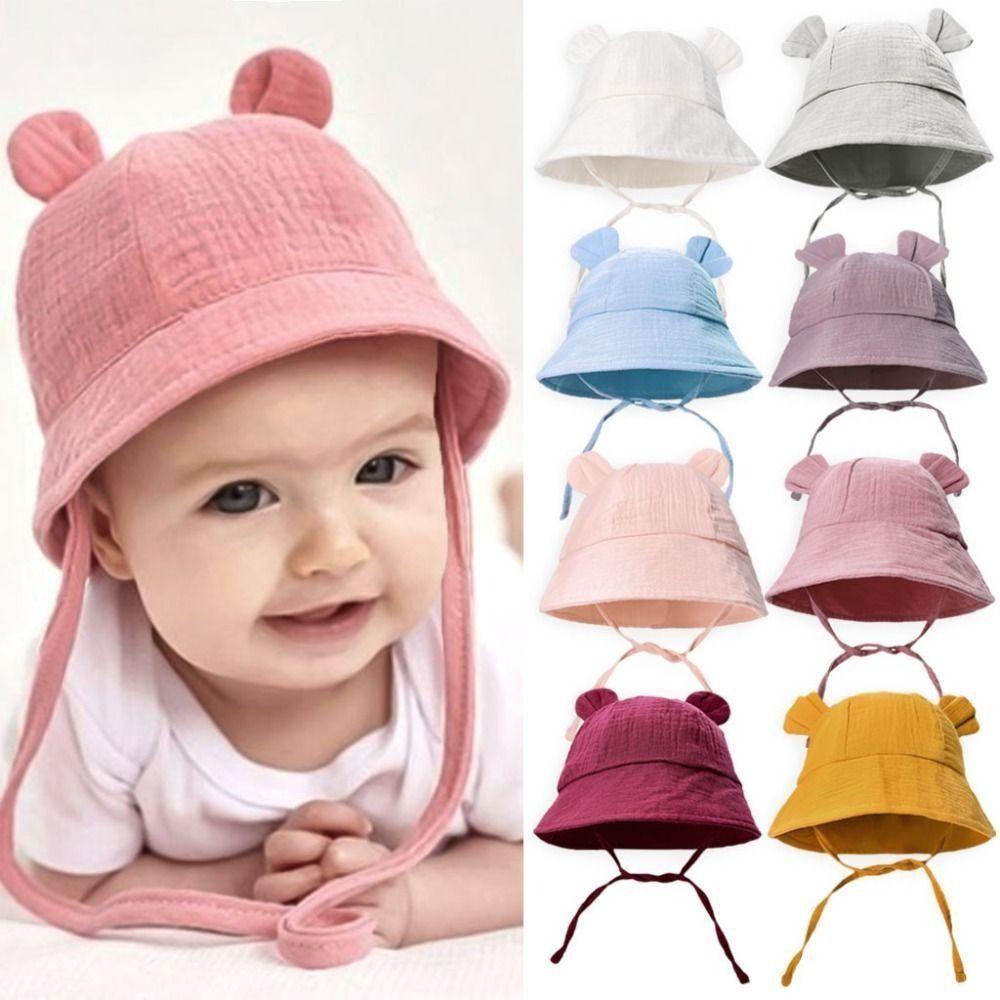 Korean Baby Bear Ear Hat Solid Color Boys Girls Sunhat Cute Baby Bucket Hat  Toddler